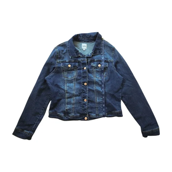 Kensie Jeans XL Denim Trucker Jacket Dark Wash Stretch Y2K Retro Grunge - Picture 4 of 10